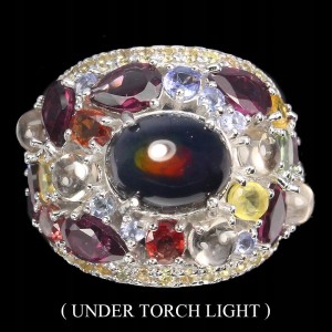 Pierścionek czarny opal szafiry r 15.5 srebro 925
