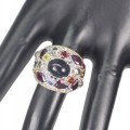 Pierścionek czarny opal szafiry r 15.5 srebro 925
