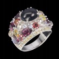 Pierścionek czarny opal szafiry r 15.5 srebro 925