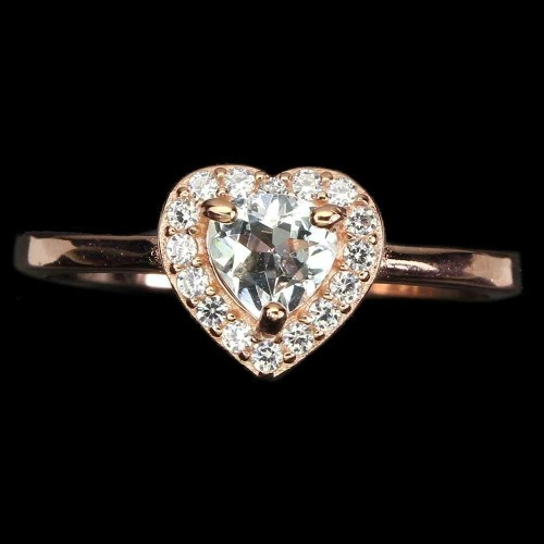 Pierścionek 925 serce akwamaryn cyrkonie r17 2