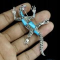 Jaszczurka broszka turkusy markazyty 925