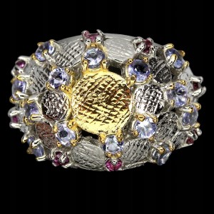 Pierścionek 925 granaty rodolity tanzanity r 17