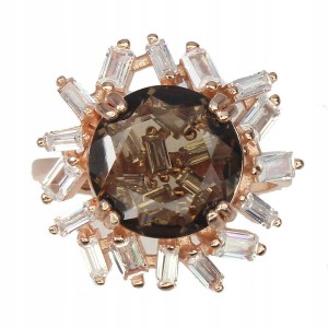 Pierścionek naturalny kwarc dymny cyrkonie r 14