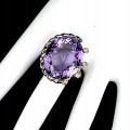 Amethyst ring, 41.25 ct, silver sapphires, size 16