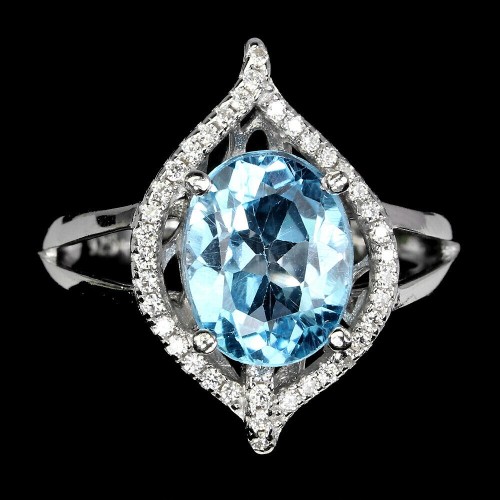 Natural silver topaz swiss blue size 14 ring 3
