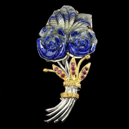 Broszka srebro lapis lazuli 925 naturalne szafiry