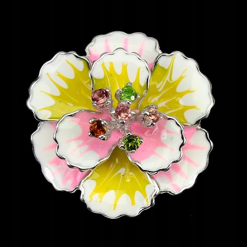 Pierścionek srebrny 925 emalia kwiat turmaliny r15