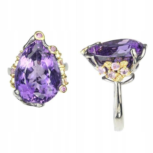 Pierścionek ametyst 18.73ct granaty srebro r 15