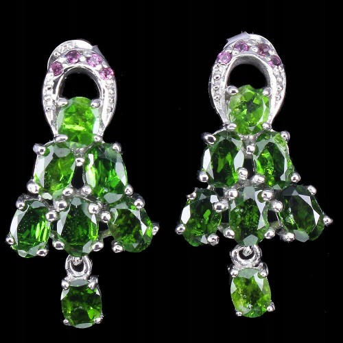 Srebrne kolczyki naturalne granaty diopsydy 925 4