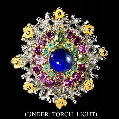 Srebrny pierścionek opal szmaragdy 925 r 18 kwiaty