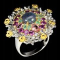 Srebrny pierścionek opal szmaragdy 925 r 18 kwiaty