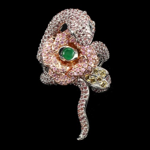 Silver snake ring Sapphires Songea size 13 flower