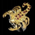 Ring, 925 silver, garnet scorpion size 18
