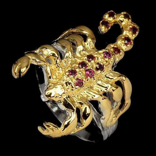Ring, 925 silver, garnet scorpion size 18