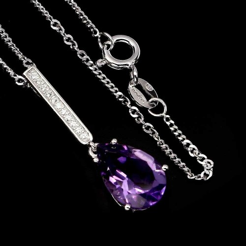 Silver necklace with natural amethyst cubic zirconia 12