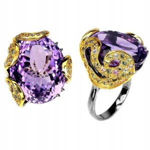 Pierścionek ametyst 26.34ct szafiry srebro r 16