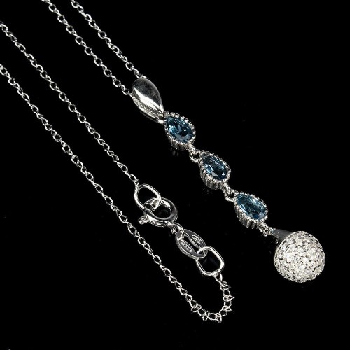 Naszyjnik srebrny 925 London Blue topaz cyrkonie 6