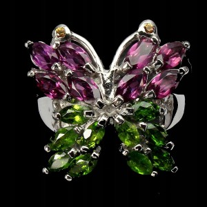 Pierścionek naturalny srebrny diopsydy motyl r 17