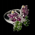 Natural silver diopsid butterfly ring size 17