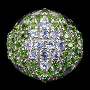 Pierścionek srebrny 925 tanzanity diopsydy r 16.5