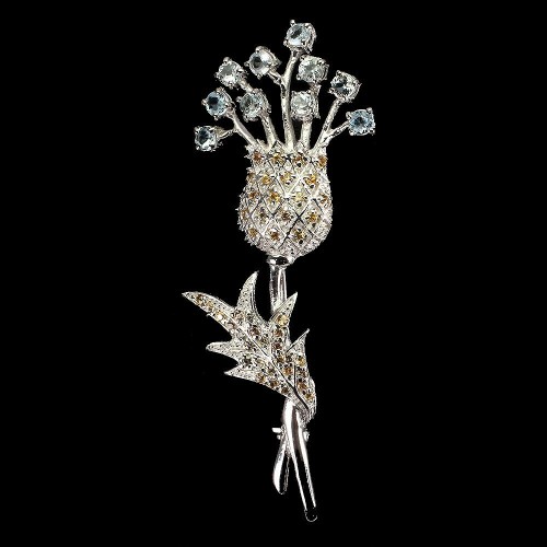 Broszka srebro akwamaryny 925 naturalne szafiry