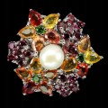 Ring garnet pearl silver sapphires 925 size 15.5