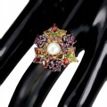 Ring garnet pearl silver sapphires 925 size 15.5