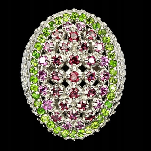 Pierścionek naturalne granaty 925 diopsydy r 16