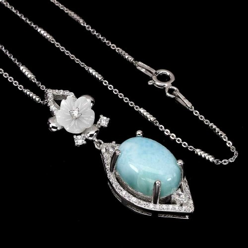 Srebrny naszyjnik cyrkonie larimar naturalne 23