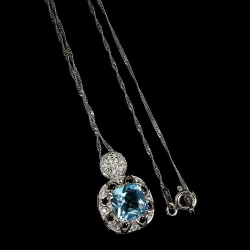 Srebrny naszyjnik sky blue topaz czarne spinele 2