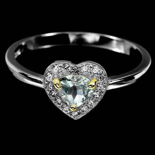 Pierścionek 925 serce akwamaryn cyrkonie r 14