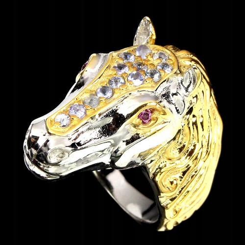 Ring horse tanzanite garnet silver size 15