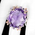 Natural amethyst ring 24x21mm, silver size 16