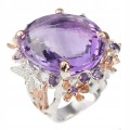 Natural amethyst ring 24x21mm, silver size 16