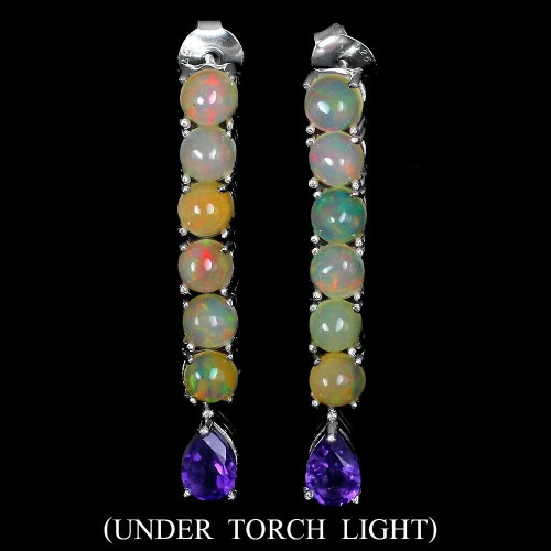 Silver earrings 925 natural amethyst opals 5