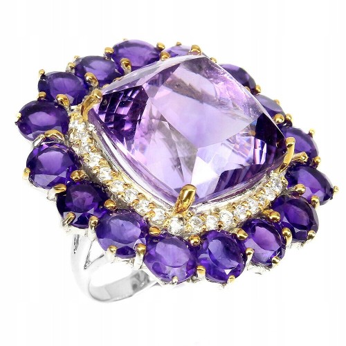 Pierścionek naturalne 35.21ct ametysty srebrny r21