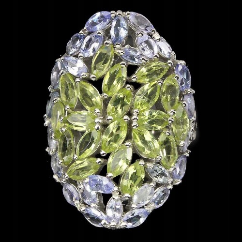 Pierścionek srebrny naturalne oliwiny tanzanity 16