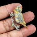 Silver brooch 925 natural diopsides sapphires bird