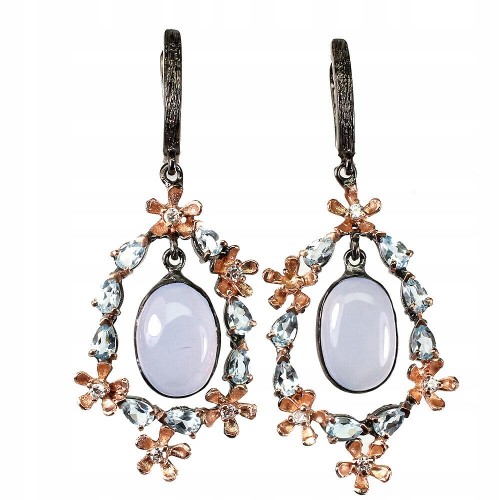 Srebrne kolczyki chalcedony akwamaryny 925 natural