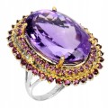 Pierścionek ametyst 29.69ct turmaliny 925 r 18.5