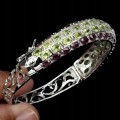 Silver bracelet with natural olivine peridot 925 garnet