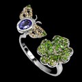 Silver 925 ring with diopside tanzanite size 21