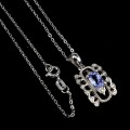 Tanzanity naturalny naszyjnik srebrny cyrkonie 16