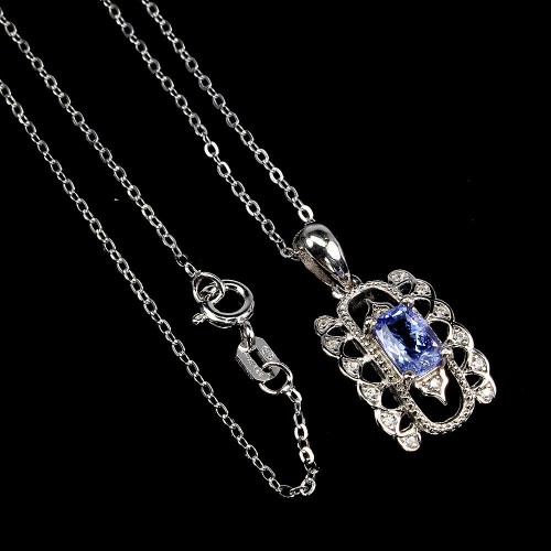 Tanzanity naturalny naszyjnik srebrny cyrkonie 16