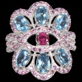 Silver topaz ring swiss blue garnet size 16