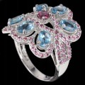 Silver topaz ring swiss blue garnet size 16