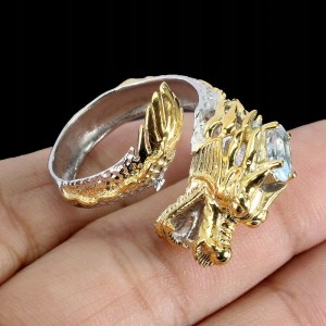 Pierścionek srebro 925 smok akwamaryn r 16