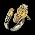 Ring, silver 925, aquamarine dragon, size 16