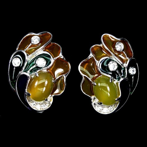 Silver enamel chalcedony cubic zirconia earrings 1