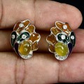 Silver enamel chalcedony cubic zirconia earrings 1